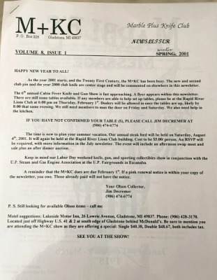 Marble Plus Knife Club Newsletters - 3