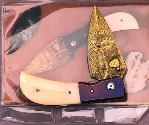 Larry Downing Gold Plated Damascus Hippo Ivory folder