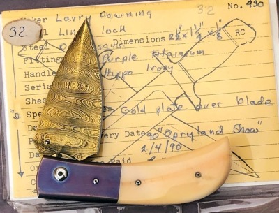 Larry Downing Gold Plated Damascus Hippo Ivory folder - 2