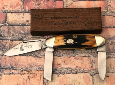 Cripple Creek Old Fort Chief Anderson Stag Three Blade Folder