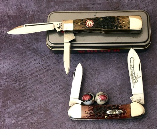 Pair of Case Bone; Gunstock and Canoe and Two Case Mables