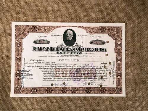 Belknap hardware and Manufacturing 1952 Stock Certificate