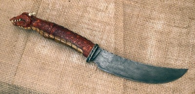 Daniel Winker Damascus Red Dragon Carved Handle - 2