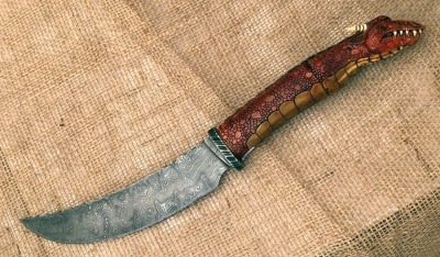 Daniel Winker Damascus Red Dragon Carved Handle - 3