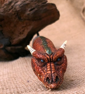 Daniel Winker Damascus Red Dragon Carved Handle - 5