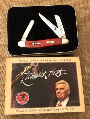 Case Commemorative Charlton Heston NRA President 1998-2003, Old Red Bone Stockman in Tin