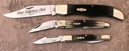 Three Case Collectors Club Knives, Folding Hunter 2000, Half Whittler 2001 and Sea horse Whittler 2002