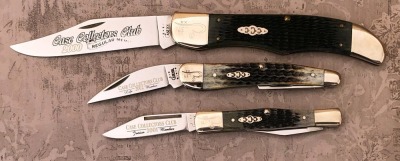 Three Case Collectors Club Knives, Folding Hunter 2000, Half Whittler 2001 and Sea horse Whittler 2002