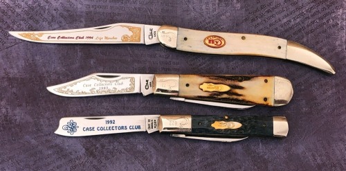 Three Case Collectors Club, 1992 Razor, 1993 English Jack and 1994 Texas Toothpick