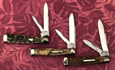 3 Vintage Bone Gunstock Jacks, Valley Forge Cut Co, Royal Cutlery, and Wyeth