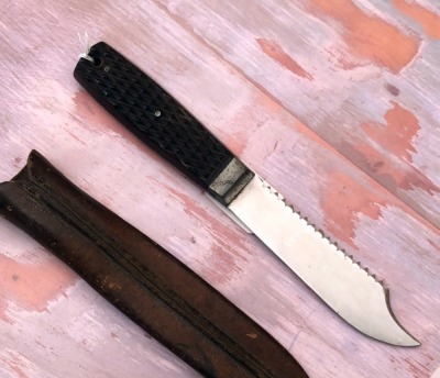 J Russell Green River Works Checked Wood Fish Knife - 2