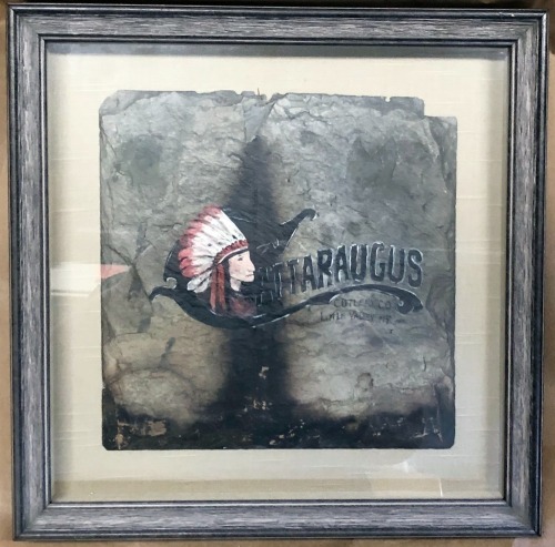 Slate Tile Painted with the Cattaraugus Indian Head and Logo