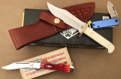 Case 61749Lcv Mini Copperlock, Bear & Sons Baby Bowie and a Bear & Son Blue Metal Slipjoint