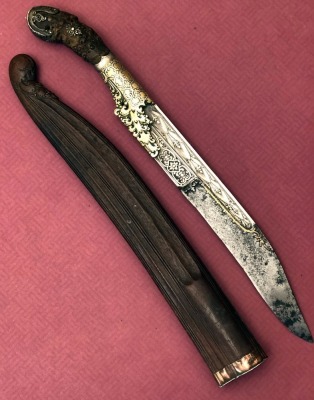 Sri Lankan Piha Kaetta Sterling Silver and Possible Gold Gilded Mounts with Carved Horn Handle - 2