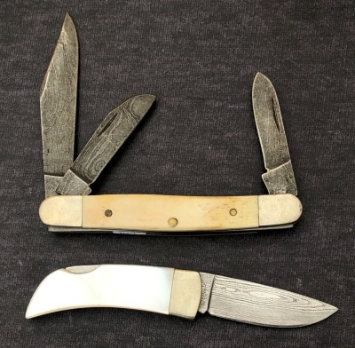 Pair of Damascus Folders, Parker Edwards, and Boker - 2