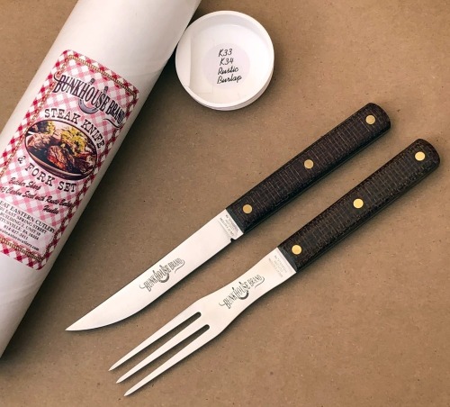GEC K33 & K44 Rustic Burlap Steak Knife and Fork Set