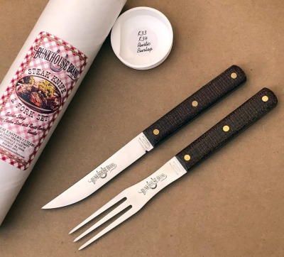 GEC K33 & K44 Rustic Burlap Steak Knife and Fork Set