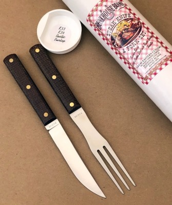GEC K33 & K44 Rustic Burlap Steak Knife and Fork Set - 2
