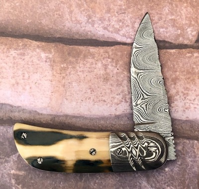 William McHenry Handmade Mammoth and Damascus Locking Liner