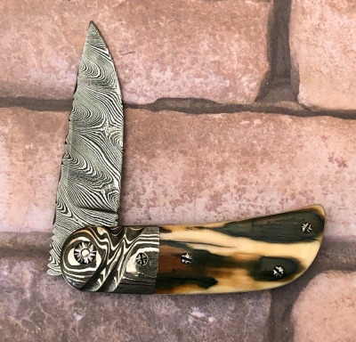 William McHenry Handmade Mammoth and Damascus Locking Liner - 2