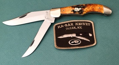 Ka-Bar Union Cut Co Stag Dogs Head Two Blade Folding Hunter