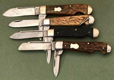 4 Vintage Bone Easy Openers; Camillus, Boker USA and Remington