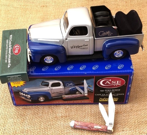 Case Die Cast 1951 Ford Pickup and Small Bone Coke Bottle Jack