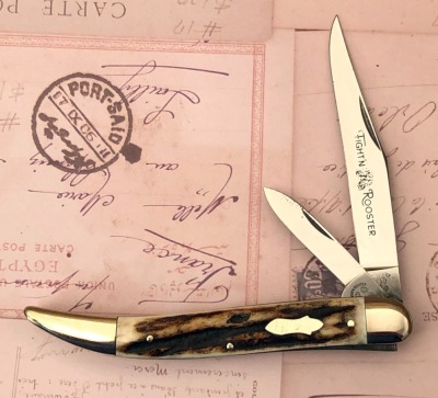 Fight'n Rooster Stag Handle Prototype Two Blade Texas Toothpick
