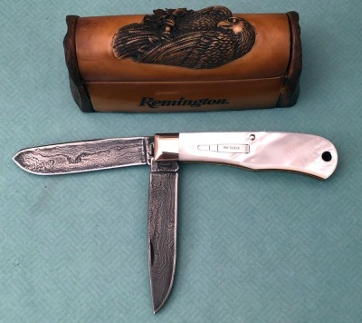 Remington Pearl and Damascus Bullet Knife