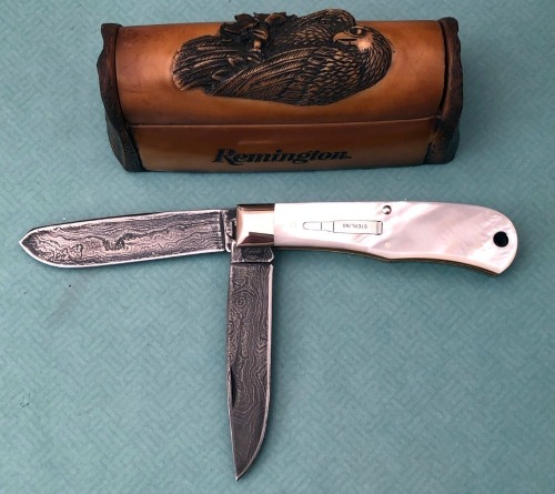 Remington Pearl and Damascus Bullet Knife