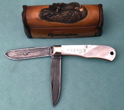 Remington Pearl and Damascus Bullet Knife