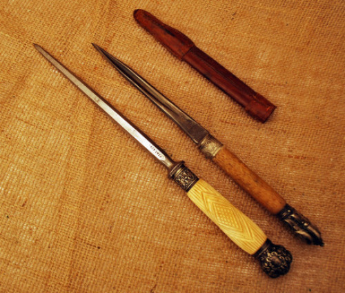 Sharpening steel, one carved bone