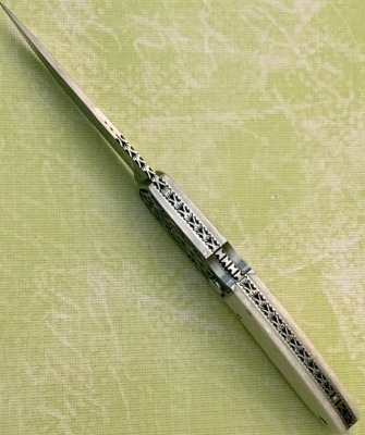 Harvey McBurnette & Son White Bone Engraved Button Auto - 3