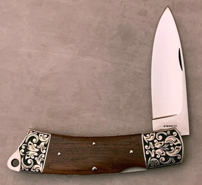 Harvey McBurnette Engraved Auto Lockback